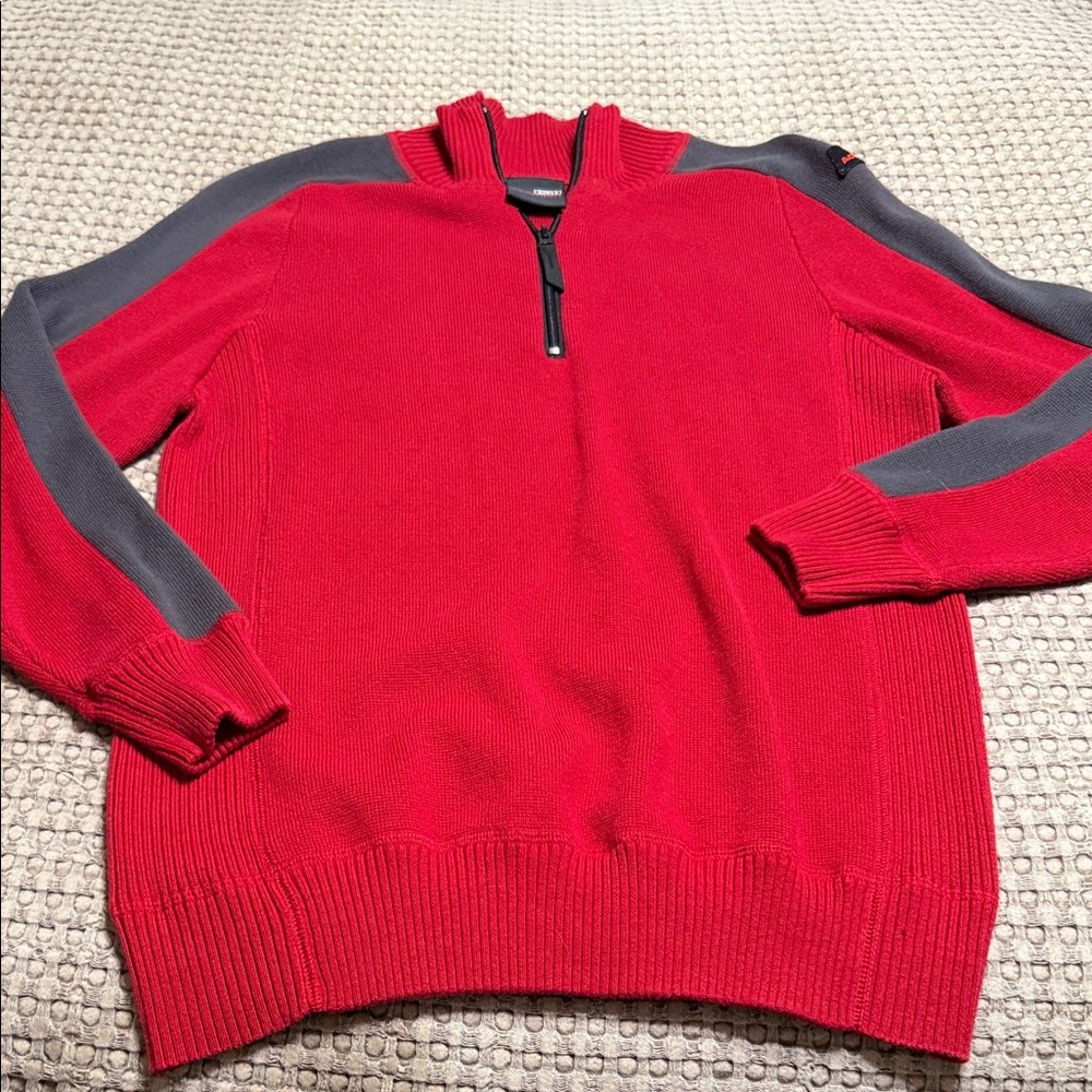 Aigle Men's Zip-Up Sweater in Vibrant Red and Charcoal